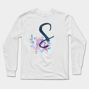 Floral Monogram S Pretty Lilac Bouquet Long Sleeve T-Shirt